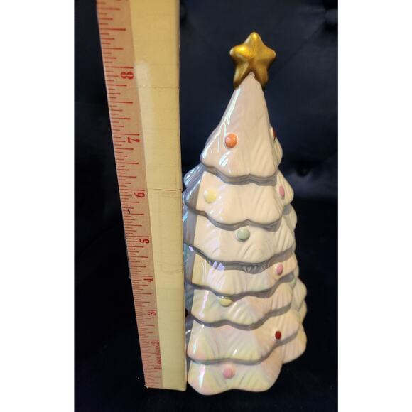 White Ceramic Christmas tree with Peppermint Twist Scented Candle 9" Tall - Picture 7 of 8